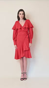 Ruffled Shoulder Wrap Dress
