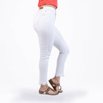 White Fringed Hem Capris Jeans - Ceniajeans