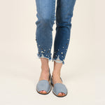 Pearl Beaded Distressed Hem Capris - Ceniajeans