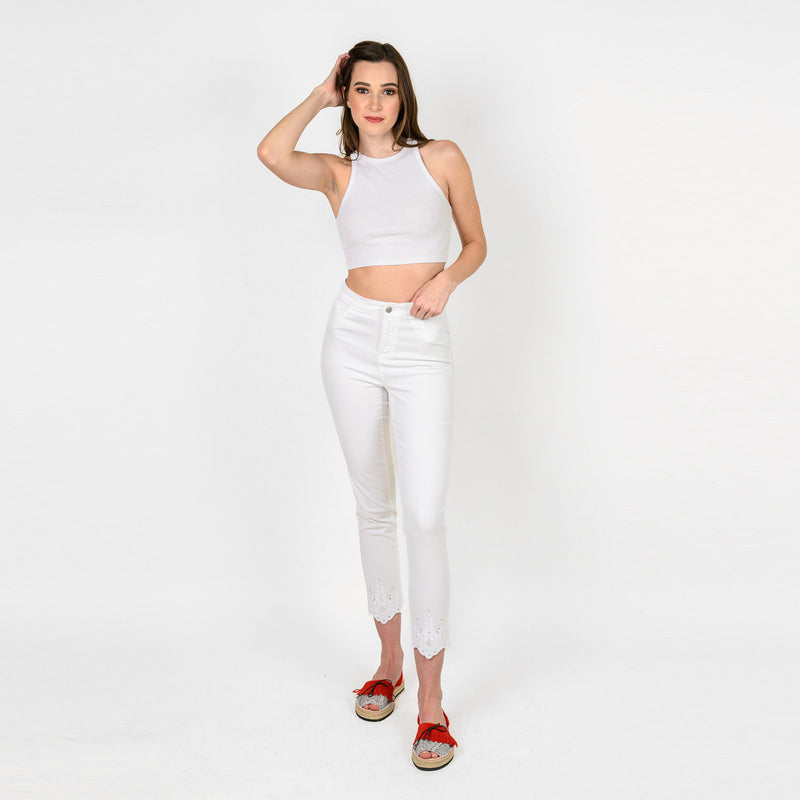 Embroidered Crystals Hem Capris - Ceniajeans