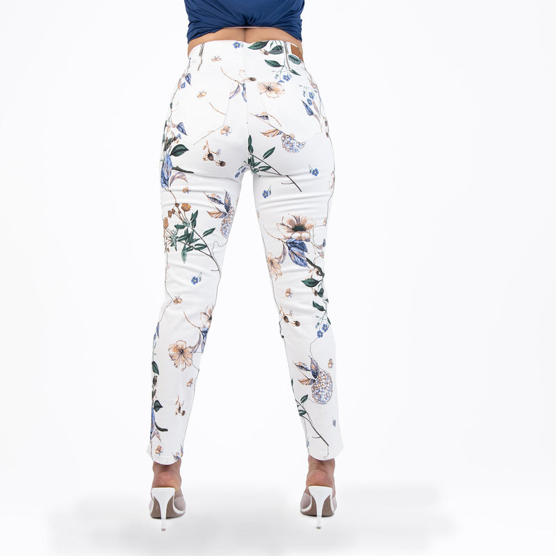 White and Purple Printed Capris Jeans - Ceniajeans
