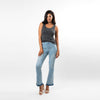 This trendy bootcut is made to enhance your curves and enlongate your legs giving you the look of a more stylized figure no matter what size. With just the right amount of flare to achieve a chic look whether you wear it with heels or flats. Made in two gorgeus washes, with an undone hem that creates a beautiful ombre effect, this Convi is a must have!