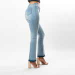 This trendy bootcut is made to enhance your curves and enlongate your legs giving you the look of a more stylized figure no matter what size. With just the right amount of flare to achieve a chic look whether you wear it with heels or flats. Made in two gorgeus washes, with an undone hem that creates a beautiful ombre effect, this Convi is a must have!