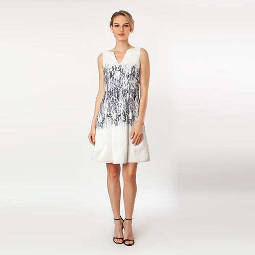 CN7102_Placement Print Fit & Flare Dress - Cenia New York
