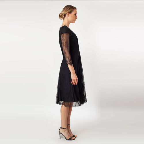 CN7148_Pleated Center Fit & Flare Dress - Cenia New York