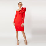 CN7154_Asymmetric Ruffled Shoulder Sheath - Cenia New York