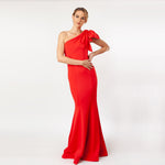 CN7155_One Shoulder Bow Sleeve Gown - Cenia New York