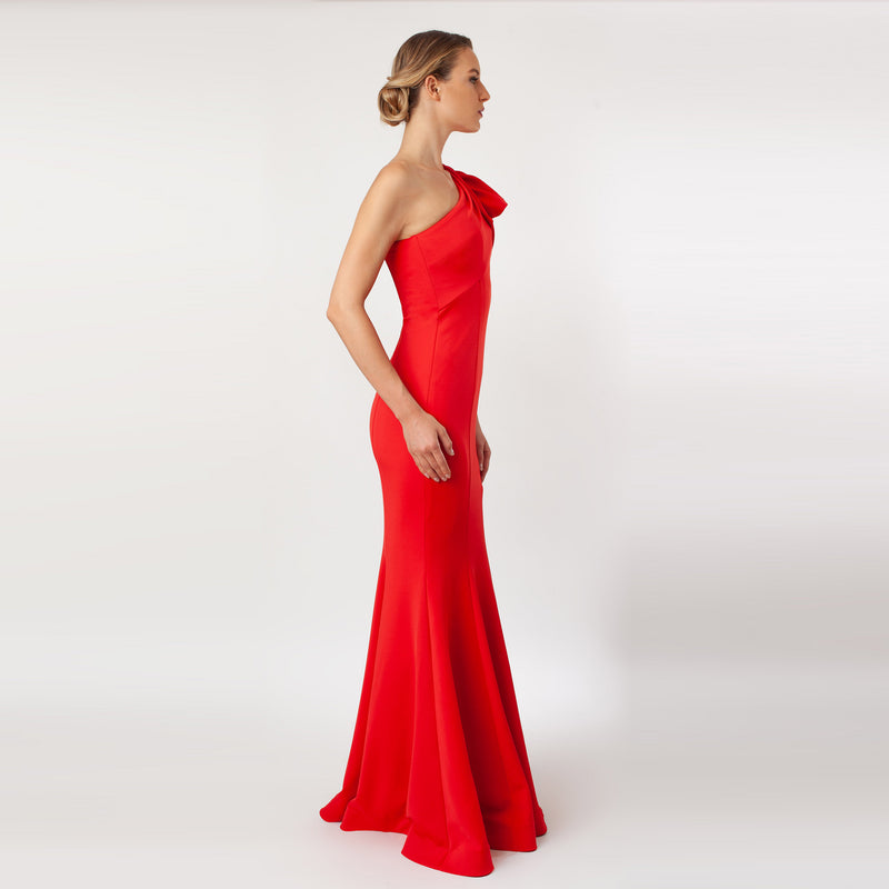 CN7155_One Shoulder Bow Sleeve Gown - Cenia New York