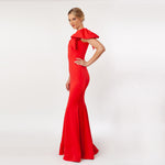 CN7155_One Shoulder Bow Sleeve Gown - Cenia New York