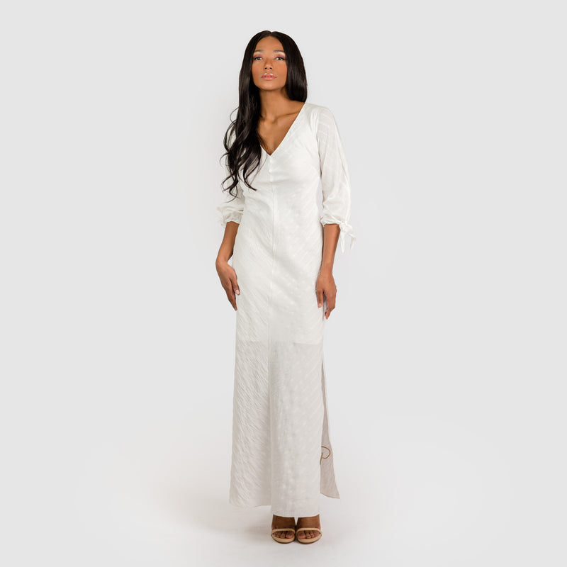 CN7181 Knoted Slv Side Slits Dress - Cenia New York