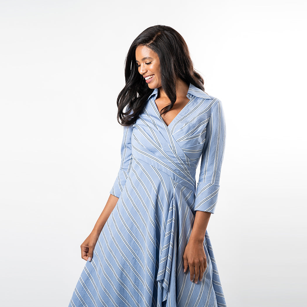 asymmetric hem wrap dress Blue Vanilla Asymmetric Hem Wrap Dress