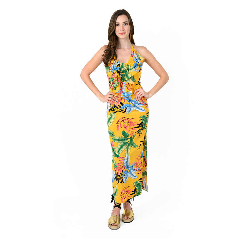 Ruffle Front Halter Dress - Cenia New York