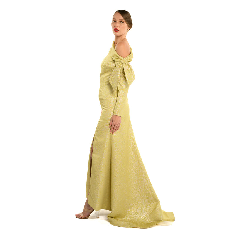 Asymmetric Mock Nkline Side Bow Gown - Cenia New York