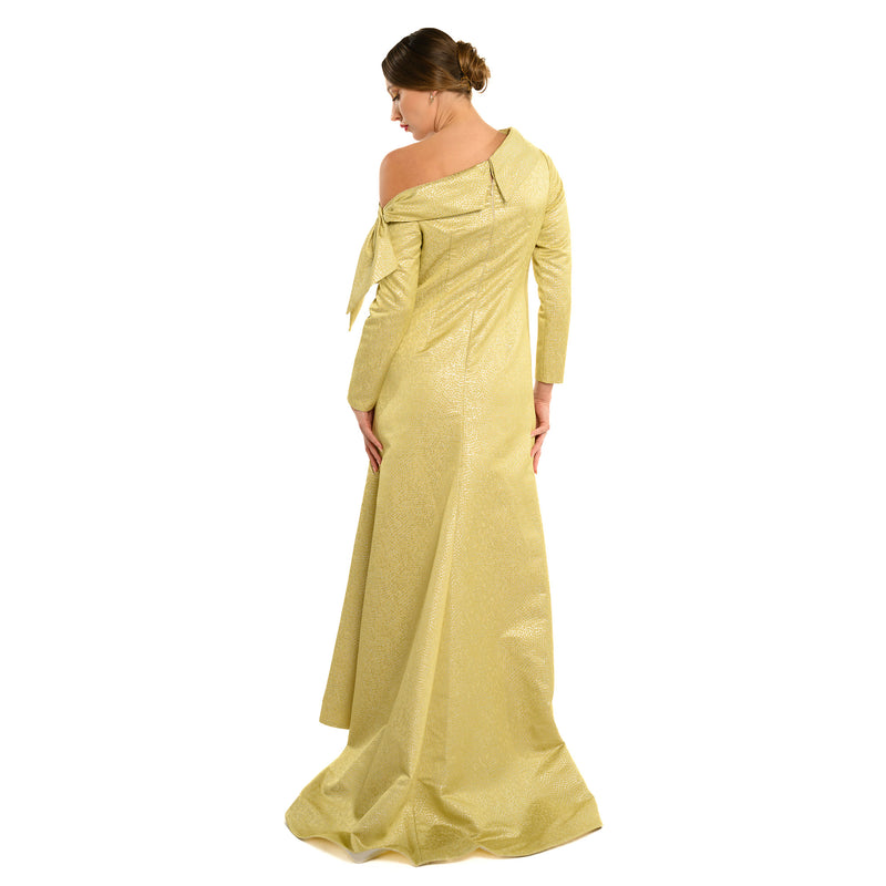 Asymmetric Mock Nkline Side Bow Gown - Cenia New York