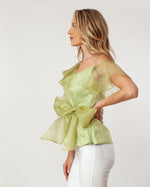 T7118_Asymmetric Shoulder Flutter Sleeve Blouse - Cenia New York