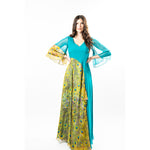 A relaxed, yet sexy maxi dress made from luxurious solid silk chiffon in Turquoise, combined with our beautiful Peacock Feather Print, make this unique piece a must have!