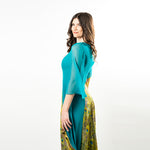 A relaxed, yet sexy maxi dress made from luxurious solid silk chiffon in Turquoise, combined with our beautiful Peacock Feather Print, make this unique piece a must have!